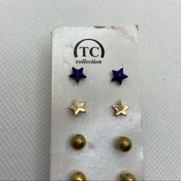 🍭6/$30 Set of 6 TC small gold tone ball and star post stud earrings - Picture 3 of 5